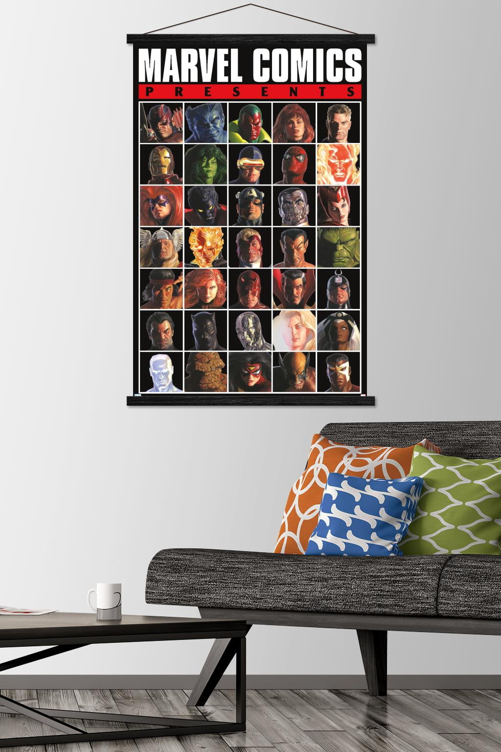Marvel Comics - Presents Grid Wall Poster with Wooden Magnetic Frame, 22.375" x 34"