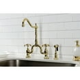 thumbnail image 3 of Kingston Brass KS7752TXBS French Country Two-Handle 3-Hole Deck Mount Bridge Kitchen Faucet with Brass Side Sprayer in Polished Brass, 3 of 8