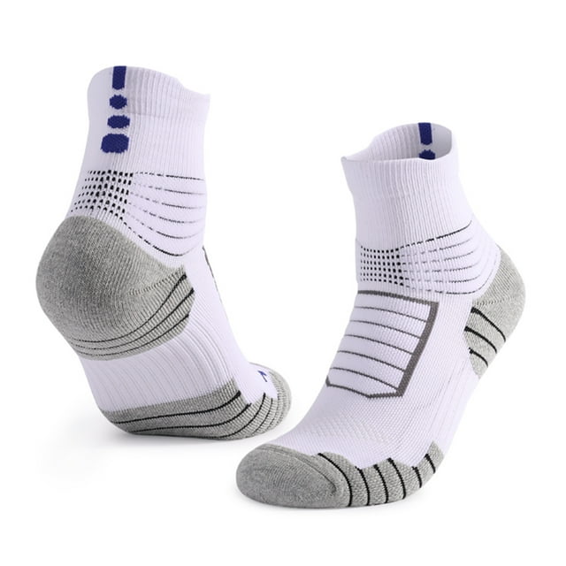 Graflsoa Breathable Mid-Calf Basketball Socks - Polyester Blend, Non-Slip, Moisture-Wicking, Sizes M34-39, White & Light Gray