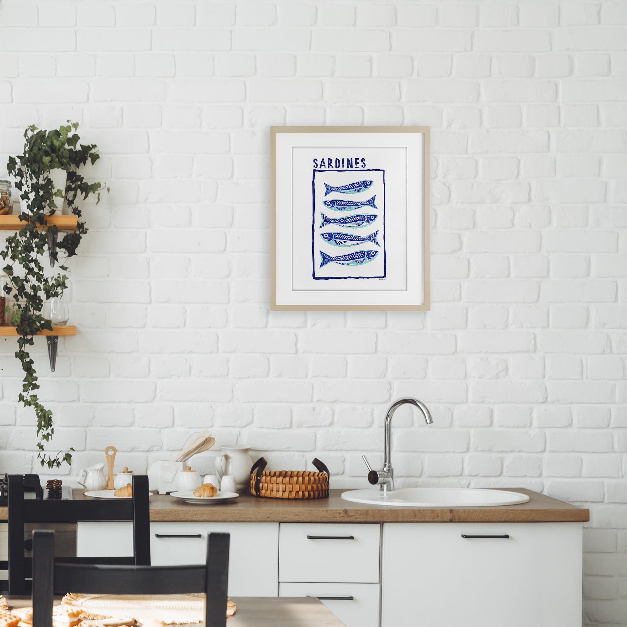 Stupell Industries Blocked Sardines Pattern Birch Framed Print Under Glass, design by Amanda Greenwood