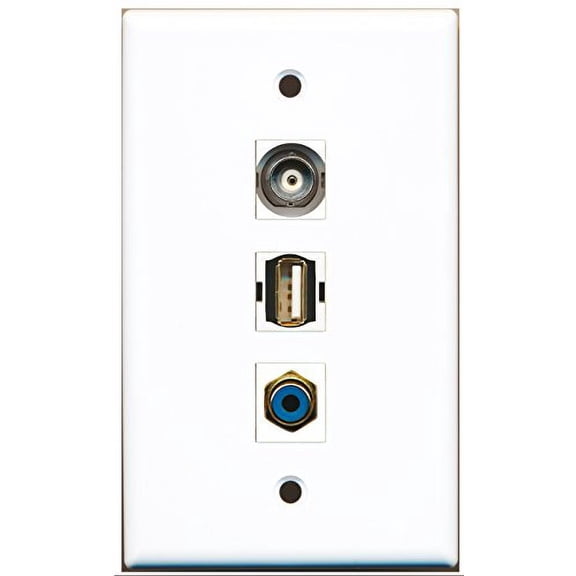 RiteAV - 1 Port RCA Blue and 1 Port USB A-A and 1 Port BNC Wall Plate