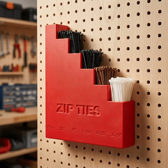 Wall-Mounted Cable Tie Organizer Rack, 3D Heavy Duty Storage Holder for Zip Ties Workshop Garage, Red