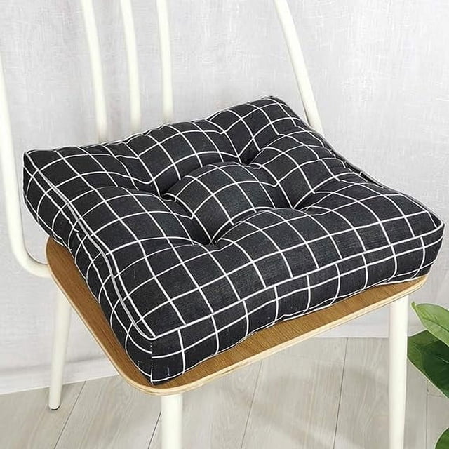 Nvzi Cojines bohemios suaves para sillas de patio, para interiores, oficinas, hogares, cocinas, cojines cuadrados para sillas de comedor, almohadas con cuadrícula negra de 18" x 18" x 4"