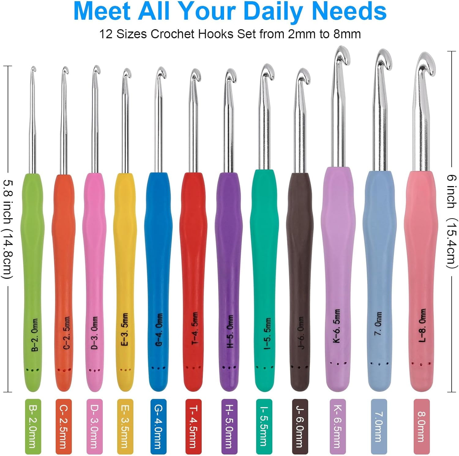 Crochet Hooks 12 Sizes Hook Set, 51 Pack Yarn Kit for Beginners, Knitting Needles with Ergonomic Handles Arthritic Hands, Needle Blue Case Crocheters