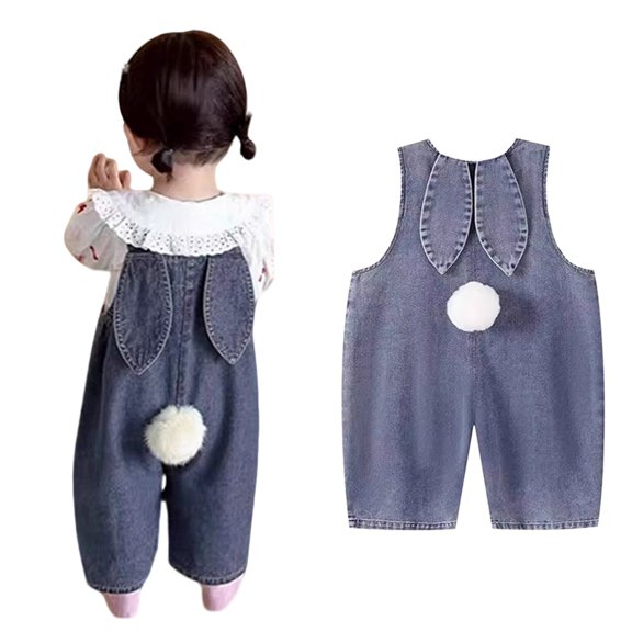 Girls' Jumpsuits Rompers Denim Rompers with Bunny Ear Easter Girls Summer Girl Clothes 3-4 Years