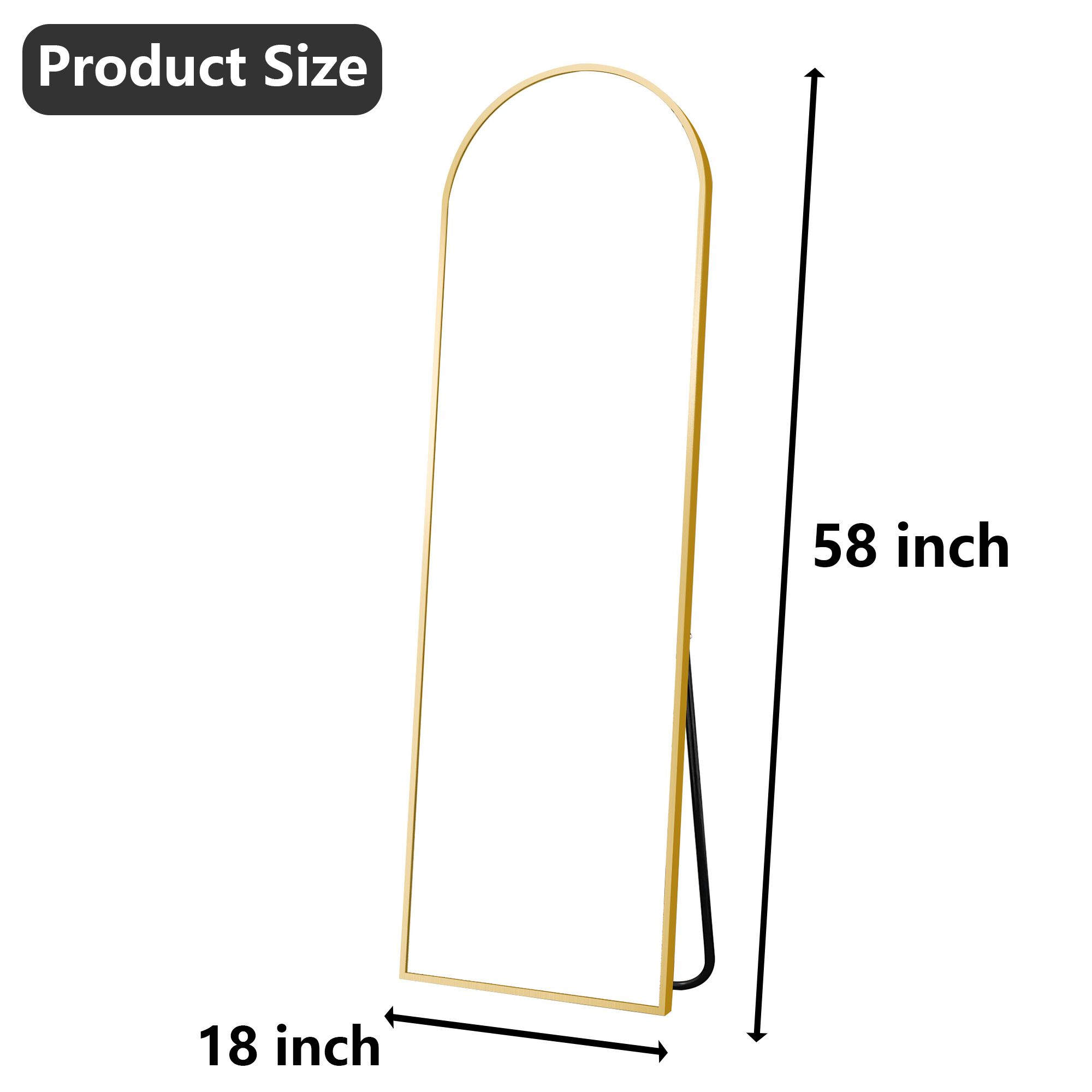 MAYEERTY Gold Arch Full Length Mirror, Wall Mount or Freestanding for Bedroom/Living Room, 58" × 18"
