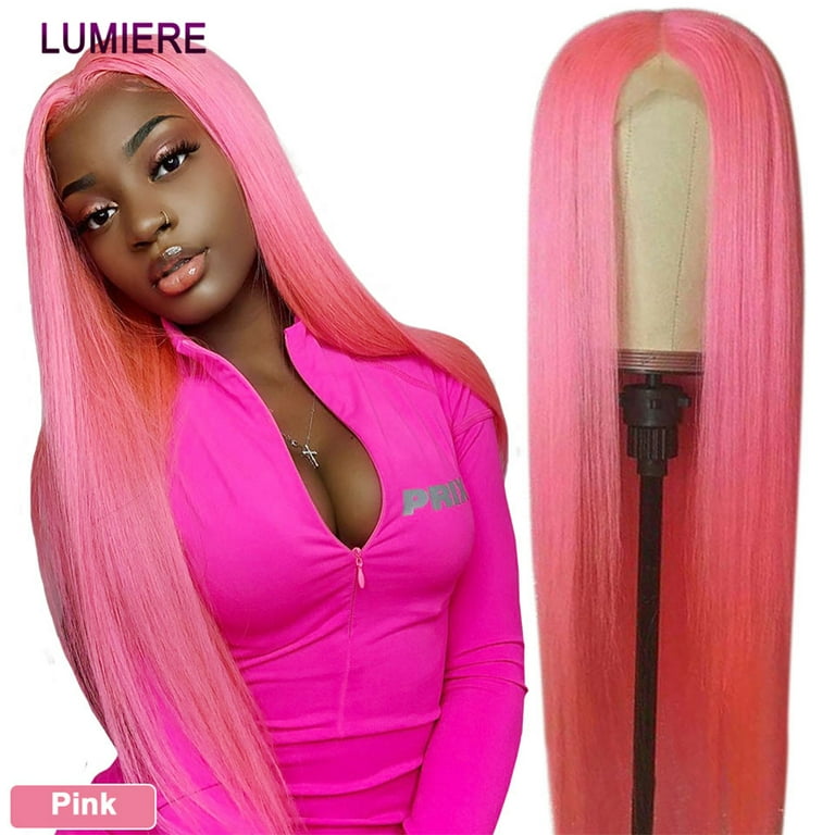 Lumiere Brazilian Bone Straight Lace Front Human Hair Wigs 13×4 Lace Front  Wig Cap 150% Light Pink 18 