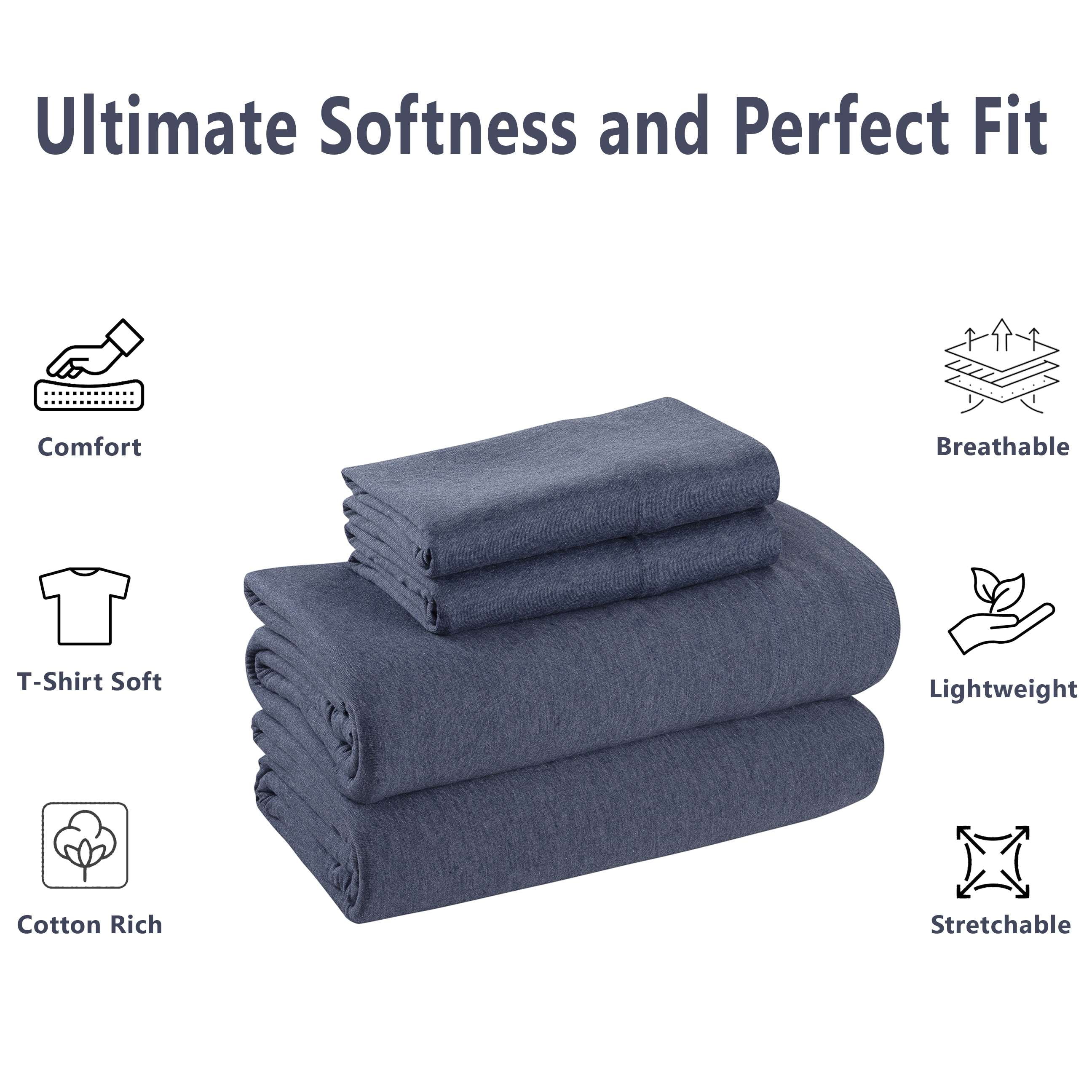 Mainstays Cotton Rich Extra Soft Jersey Bed Sheet Set, Queen, Blue Cove, 4 Pieces
