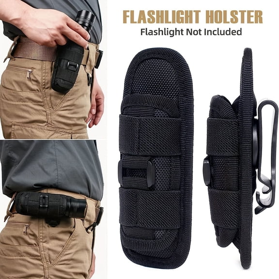 Camping and Hiking Flashlight Pouch Holster Rotatable Holder with Belt and 360° Carabiner Reel