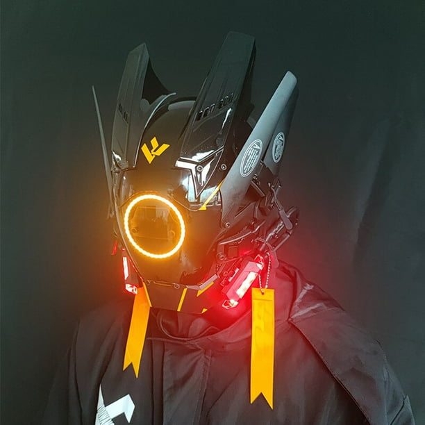 Anime Cyberpunk casco Shinobi Samurai máscara Cosplay Dreadlocks máscara fresca con trenzas Led regalo de Navidad y Halloween