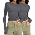 thumbnail image 2 of 2 Pcs Women's Long Sleeves Shirts Sets Crew Neck Tops Basic Stretch Slim Fit Pullover Blouses Teen Girls Lightweight Cozy Ribbed Layer Undershirt, 2 of 4