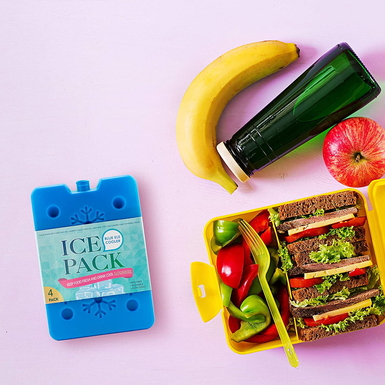 5 pc Colourful Lunch Box Ice Pack Coolers, Lightweight and Long-lasting