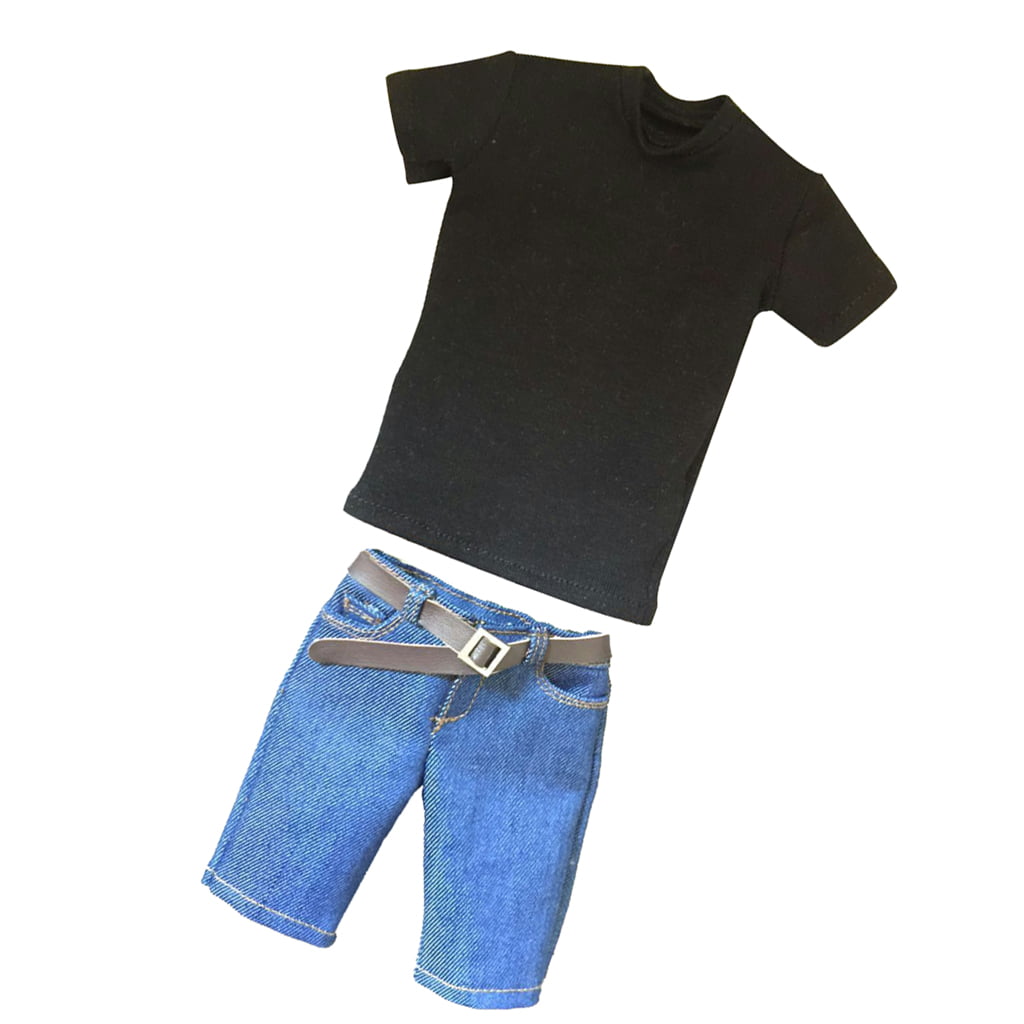 1/6 Scale Black Long Sleeves Shirt & Jeans Clothes Set For 12" Figure Male Body 
