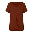 thumbnail image 4 of Holzkary Womens T-Shirts - Short Sleeve Spring Summer Tops Crew Neck Trendy Casual Work Soft Basic Tees for Ladies 2025 Women's Casual Top Short Sleeve Knot Shirts Fit V Neck T Shirt Tops Brown M, 4 of 5