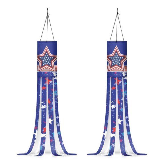GIFTPUZZ US Flag Star Print 2 Pack Thanksgiving Hanging Window Windsock Festival Window Decorations Party Supplies