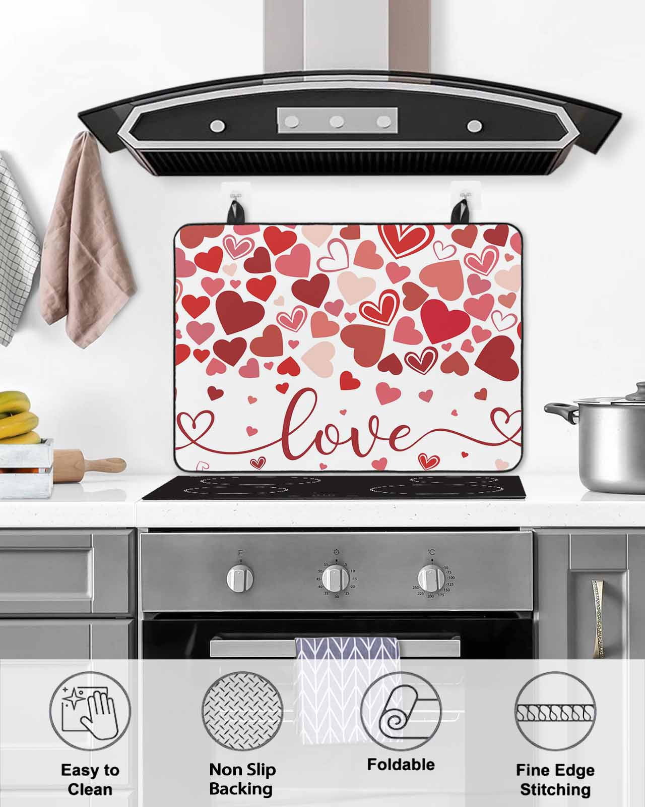 Large Induction Cooktop Protector Mat Red Valentine's Day Stove Top Covers for Electric Stove, Love Heart Modern Art Romantic Decorative Stove Burner Cover Mats, Glass Top Stove Cover