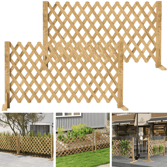 Gtouse 2 - Pack Wood Garden Fence, 27.5" H x 63" L Expandable Instant Lattice Fence Trellis for Outdoor Yard, Garden, and Home