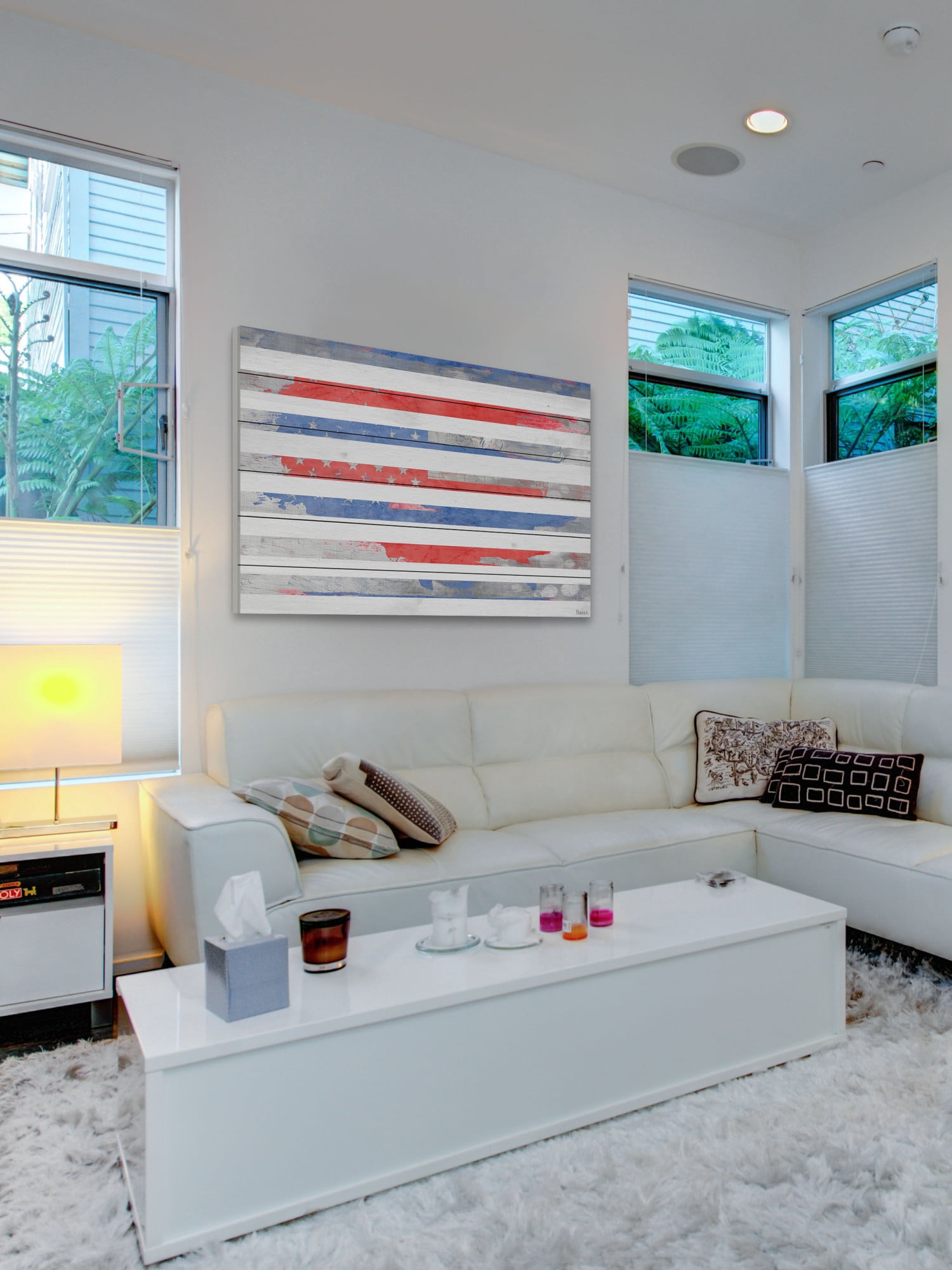 Parvez Taj "Striped America" Print on White Wood