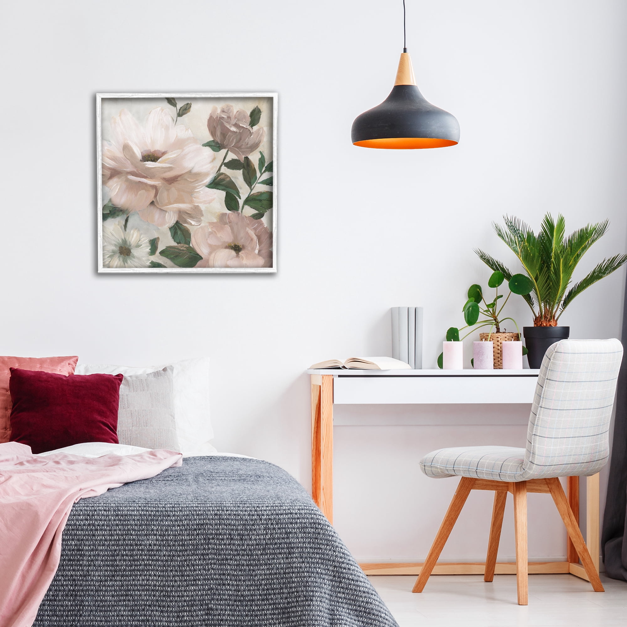 Stupell Industries Budding Blush Peonies & Leaves White Framed Giclee Art, design by Nan