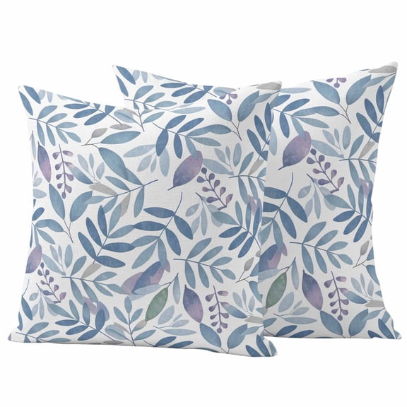 Blue Leaf Outdoor Waterproof Pillow Covers, Watercolor Pastoral Purple Plant Fall Fruit Decorative Square Throw Pillowcase Sofa Cushion Sham for Patio/Couch/Chair, 26"x26" 2 Pack
