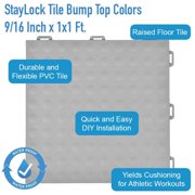 Greatmats StayLock Home Gym Bump Top Anti-Fatigue Commercial Waterproof PVC Floor Tile, Gray, 26 pack