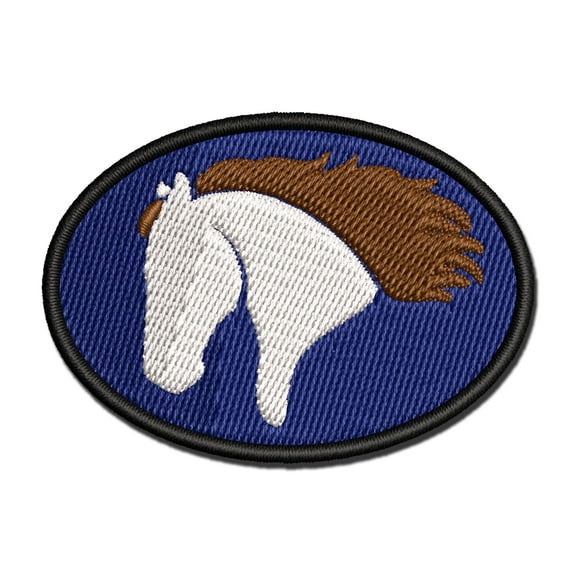 Wild Horse Head Mane Blowing Applique Multi-Color Embroidered Iron-On Patch - 2.5 Inch Small