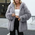 thumbnail image 4 of Thicken Faux Fur Jacket for Women Long Sleeve Mid-Length Coat Warm Winter Jackets Gray M, 4 of 8