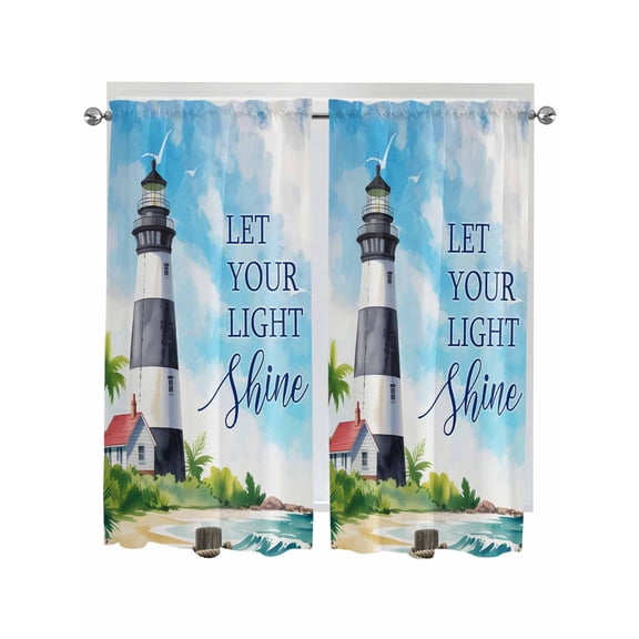 Bedroom Curtains 63 Inches length, Lighthouse Window Treatment Curtain Drapes, Blue Coastal Nautical Ocean Beach Palm Tree Rod Pocket Curtain Panels for Living Room Kitchen, 42"x63", 2 Panels