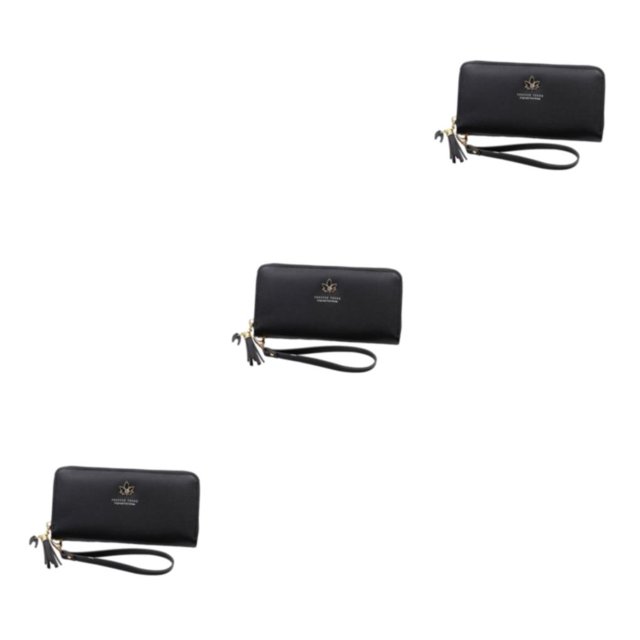 Decodeary Practical Women Wallet With Multiple Compartments All Occasions Wide Application PU Card Holder Wallet Pu Leather Wallet black 3Set