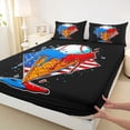 thumbnail image 3 of Homewish Baseball Gamer Twin Sheet Sets,American Flag Pattern Twin Fitted Sheet,Blue Red Black Flat Sheet For Kids,Super Cozy Room Decor,3 Pieces, 3 of 7