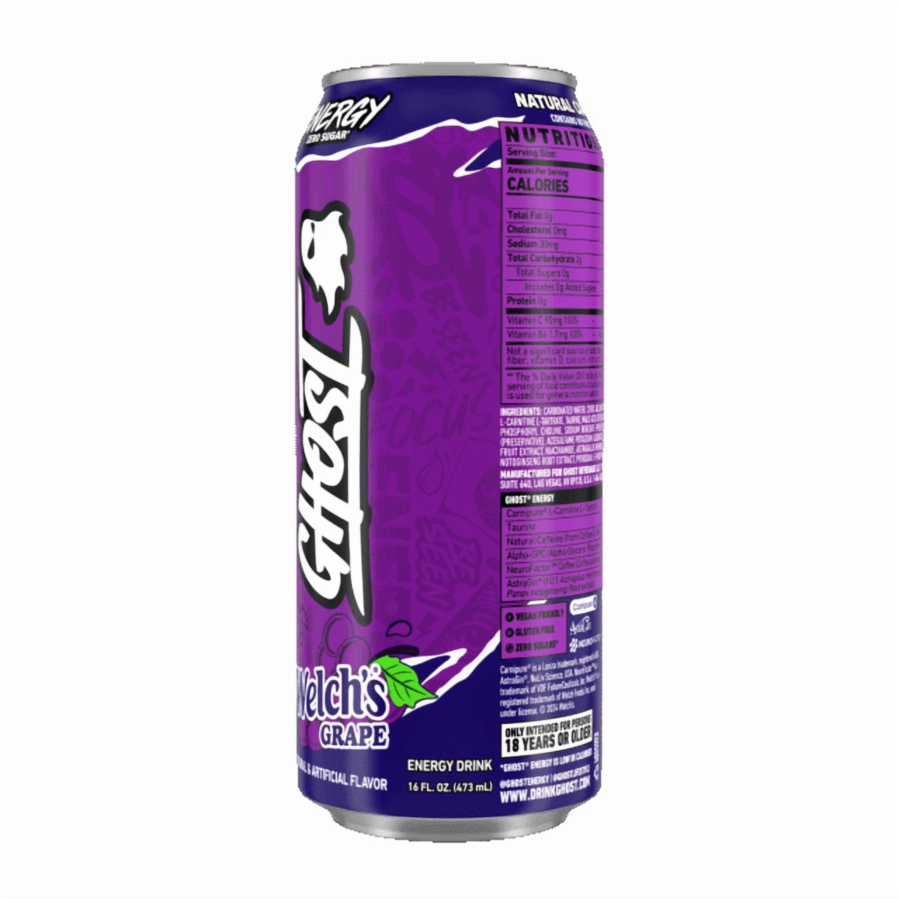 GHOST® ENERGY Zero Sugars Energy Drink, Welch's Grape, 200mg
