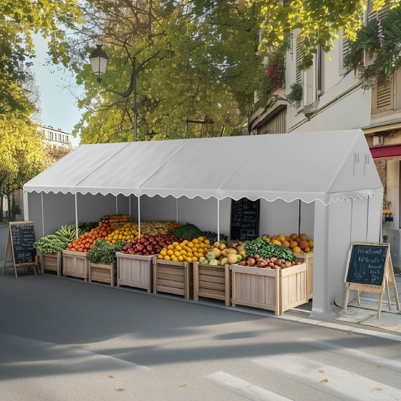 Summit Living 13 x 26 x 10 ft Heavy Duty Outdoor Commercial Canopy with Removable Sidewalls, All-Weather Market Stall Storage Canopy Shelter, Gray