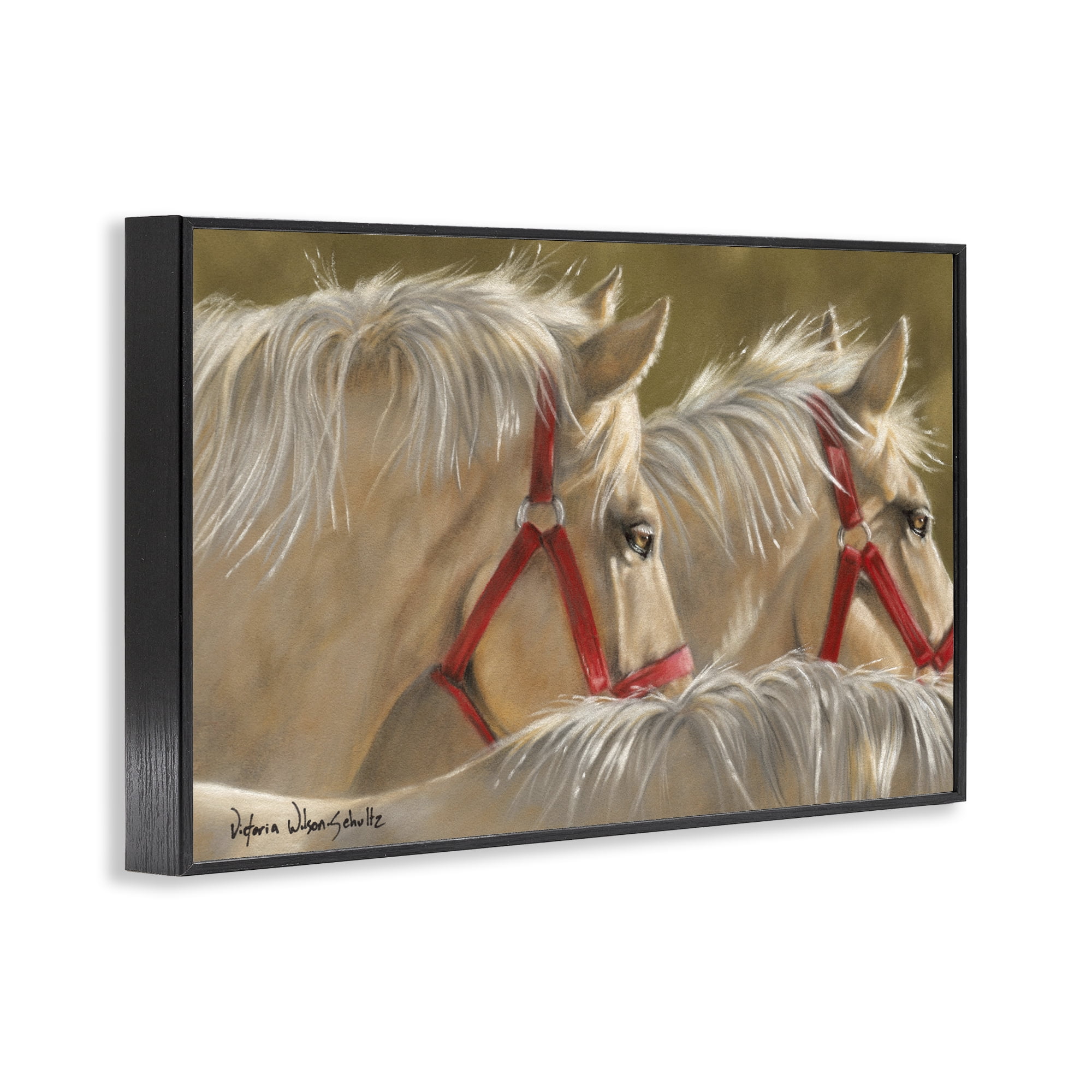 Stupell Industries Horses with Red Bridles Animals & Insects Painting Black Framed Art Print Wall Art, 24 x 16