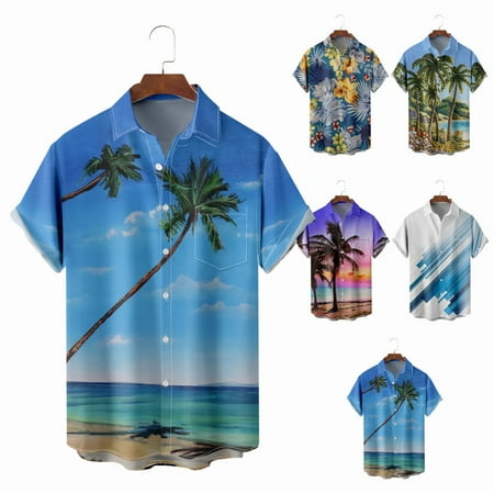 

Boys Short Sleeve Polo Shirts Lapel Print Slim-Fit Tops For Men Boys