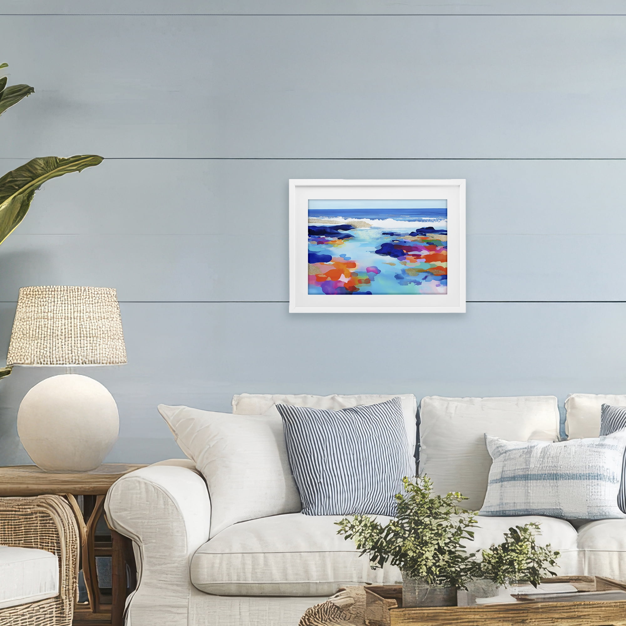 Stupell Industries Coastal Pools Overlay Abstraction White Framed Print Under Glass, design by Chromatic Storm Studio
