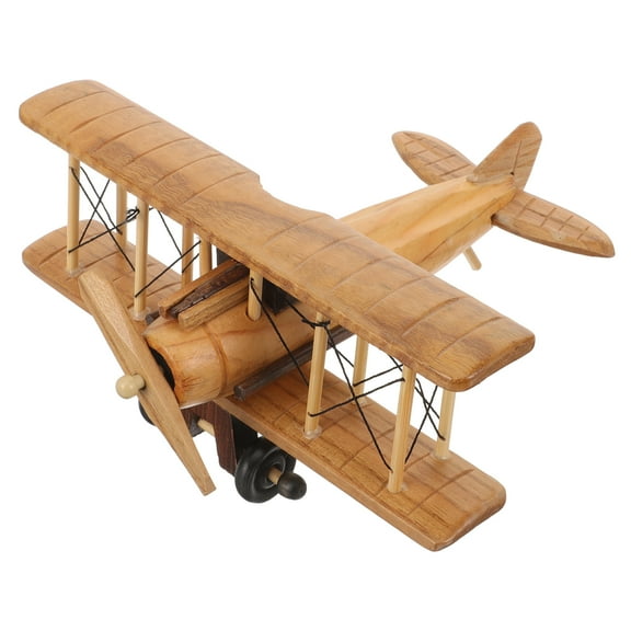 GAXIRE Hand-Crafted Wooden Antique Airplane Model - Miniature Desktop Decor Ornament