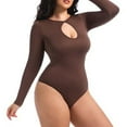 thumbnail image 4 of Purcolt Women's Plus Size Keyhole Seamless Shapewear Bodysuits One Piece Long Sleeve Bodycon Rompers Sleepwear Onesie Jumpsuit Tummy Control Body Shaper Snatching Body Suit, 4 of 7