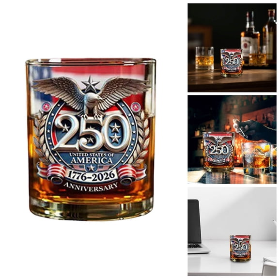 Patriotic 250Th Anniversary Glass 1776-2026 Eagle Design Whiskey Tumbler Independence Day Drinkware For Usa Celebrations(Clear-9Cm)