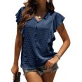 thumbnail image 3 of SAYOO Camisa suelta con botones en la parte delantera para mujer, blusas de trabajo de lunares suizos con cuello en V y mangas con volantes de verano SAYOO  Vida cotidiana, 3 of 5
