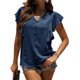 thumbnail image 3 of SAYOO Camisa suelta con botones en la parte delantera para mujer, blusas de trabajo de lunares suizos con cuello en V y mangas con volantes de verano SAYOO  Vida cotidiana, 3 of 5