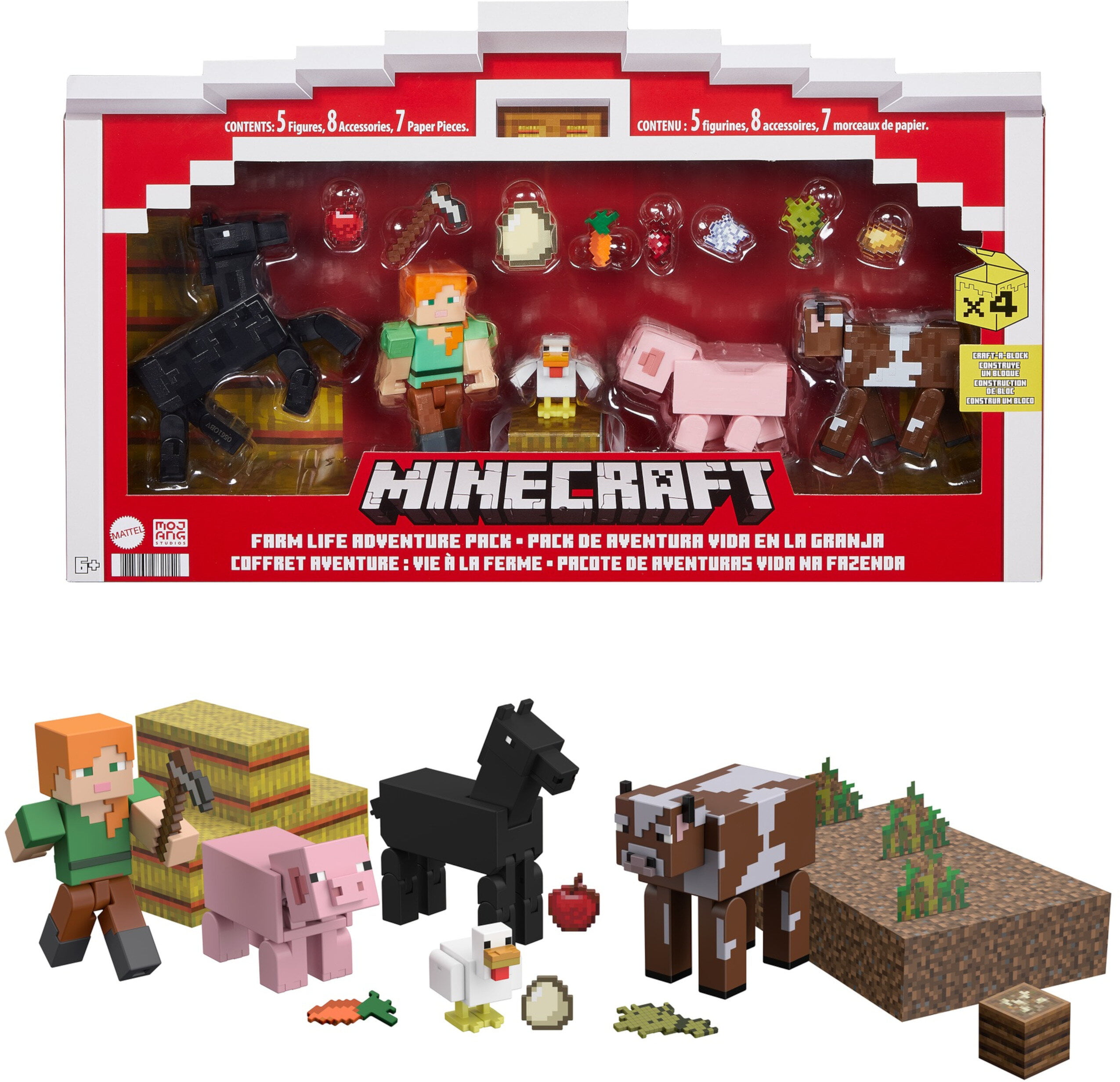 Minecraft Farm Life Adventure Pack Figures, Accessories And Papercraft  Blocks