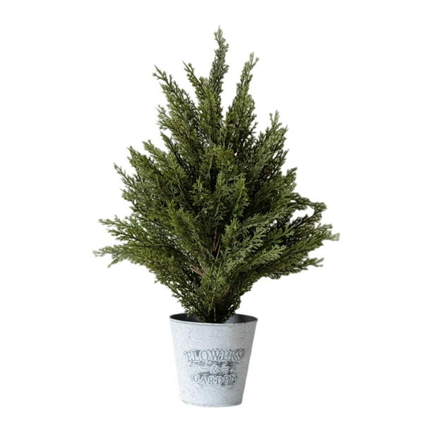 Pequeño de artificial de ciprés, planta artificial en maceta para mesita de noche, ideal para armario o repisa de chimenea.