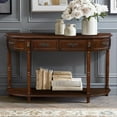 thumbnail image 2 of Aukfa Console Table, 52" Retro Half Moon Sofa Table with 2 Drawers and Shelf for Living Room/Hallway, Cherry, 2 of 8