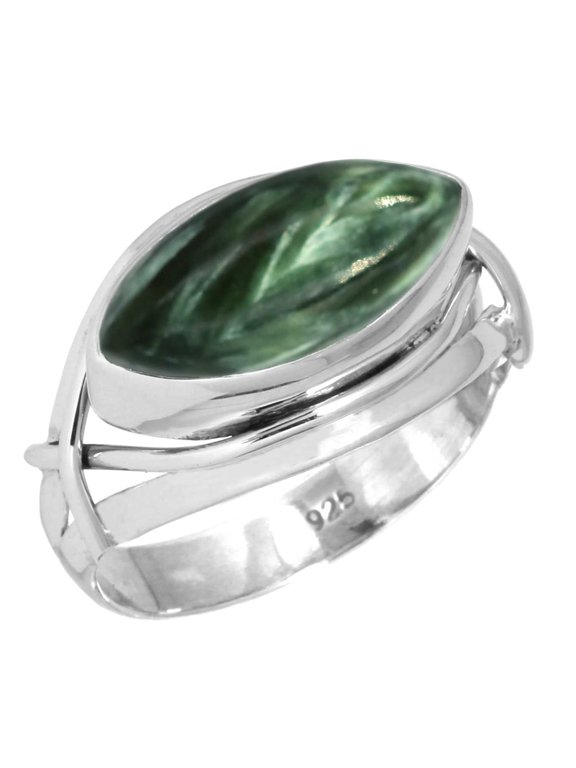 Natural Seraphinite Women Jewelry 925 Sterling Silver Ring