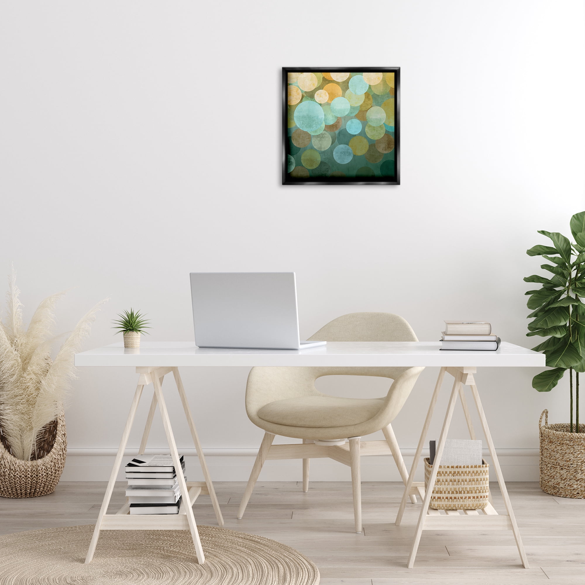 Stupell Industries Layered Green Circles Abstract Painting Black Floater Framed Canvas Art Print Wall Art, 18 x 18