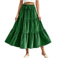 thumbnail image 3 of Ihhxva Pleated Skirt for Women Velvet Tiered Long Drawstring Maxi Elastic Waist Winter Holiday Gathering S-2XL, 3 of 9