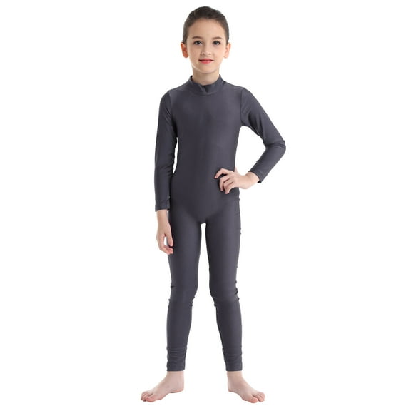 Sxiwei Kids Girls Unitard Full Body Long Sleeve Ballet Dance Gymnastics Leotard Dancewear Dark Grey 3-4