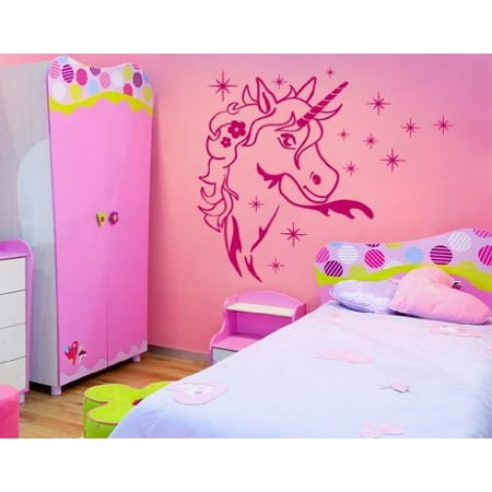 - Magic Unicorn Wall Decal - Wall Sticker, Vinyl Wall Art, Home Decor, Wall Mural - 2249 - 16in x 18in, White