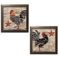 thumbnail image 2 of Gango Home Decor Country-Rustic Farmhouse Kitchen Decor | Brown, Red & Cream Rooster & Barnstar; Two 12x12in Art Prints in Brown Frames, 2 of 6