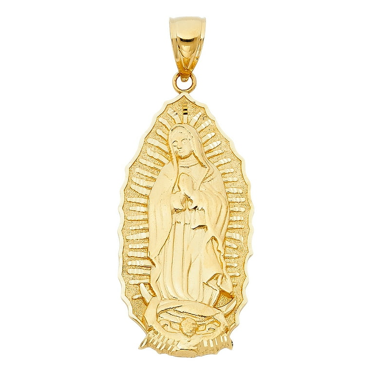 14k Yellow Gold Blessed Virgin Mary Promise Virgin of Guadalupe Medal Pendant Jewelry Female Unisex Walmart